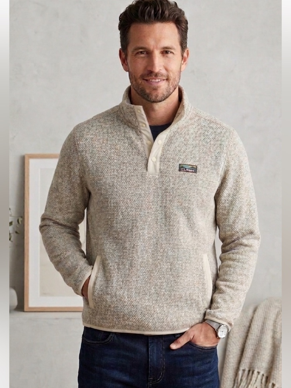 L.L. Bean Men’s Heritage Knit Fleece Pullover Heather Beige XL